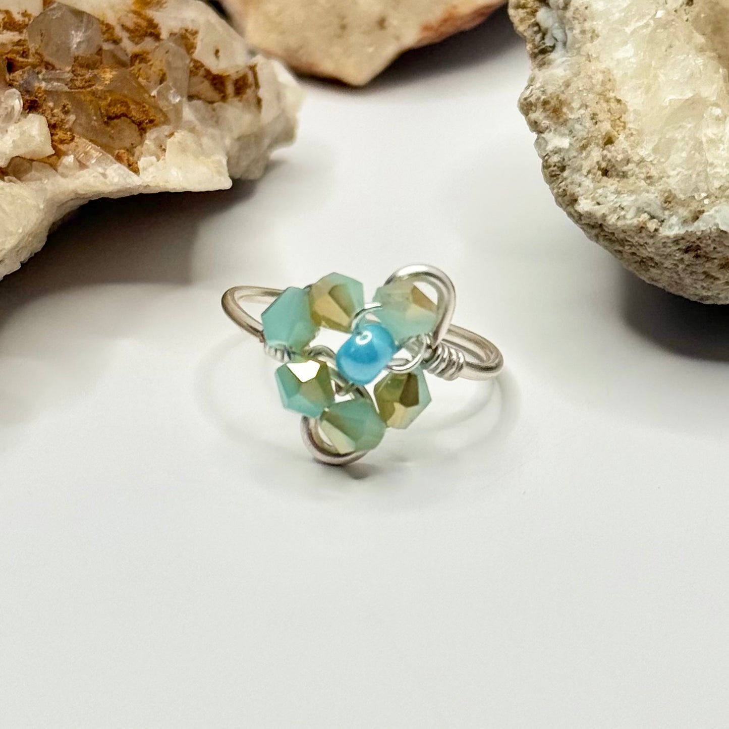 Silver Blue Flower Ring