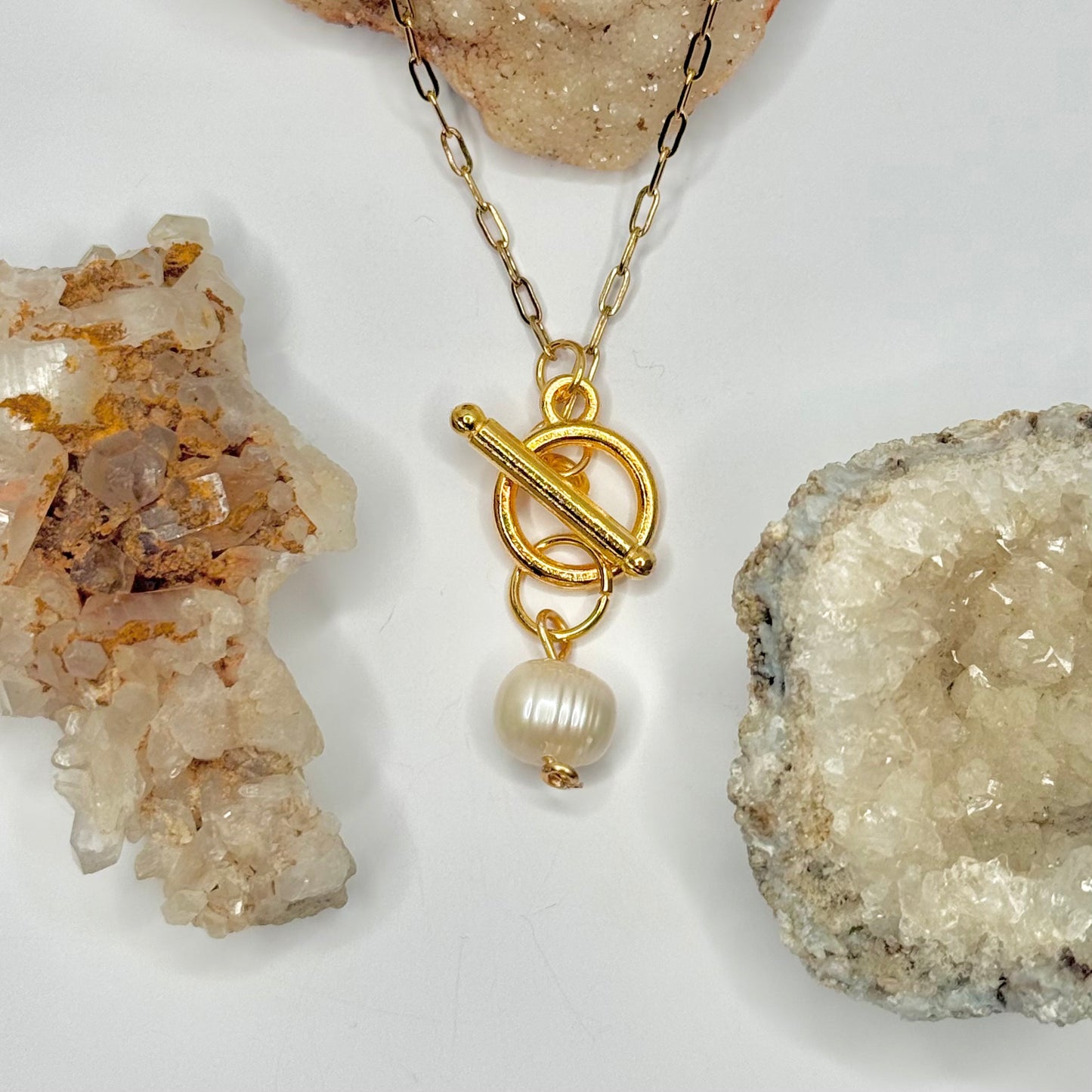 Gold Pearl Toggle Necklace