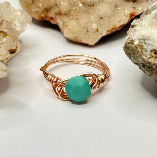 Rose Gold Turquoise Colored Bead Ring