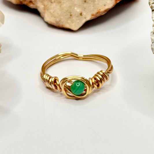 Gold Green Glass Ring