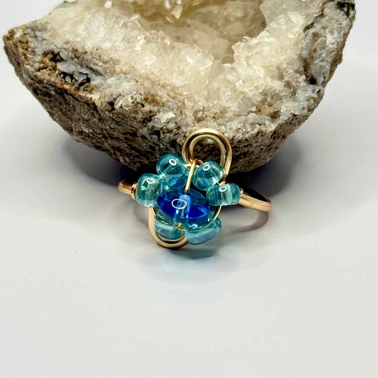 Gold Blue Flower Ring