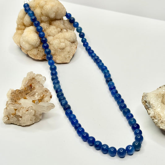 Silver Blue Agate Beaded Necklace
