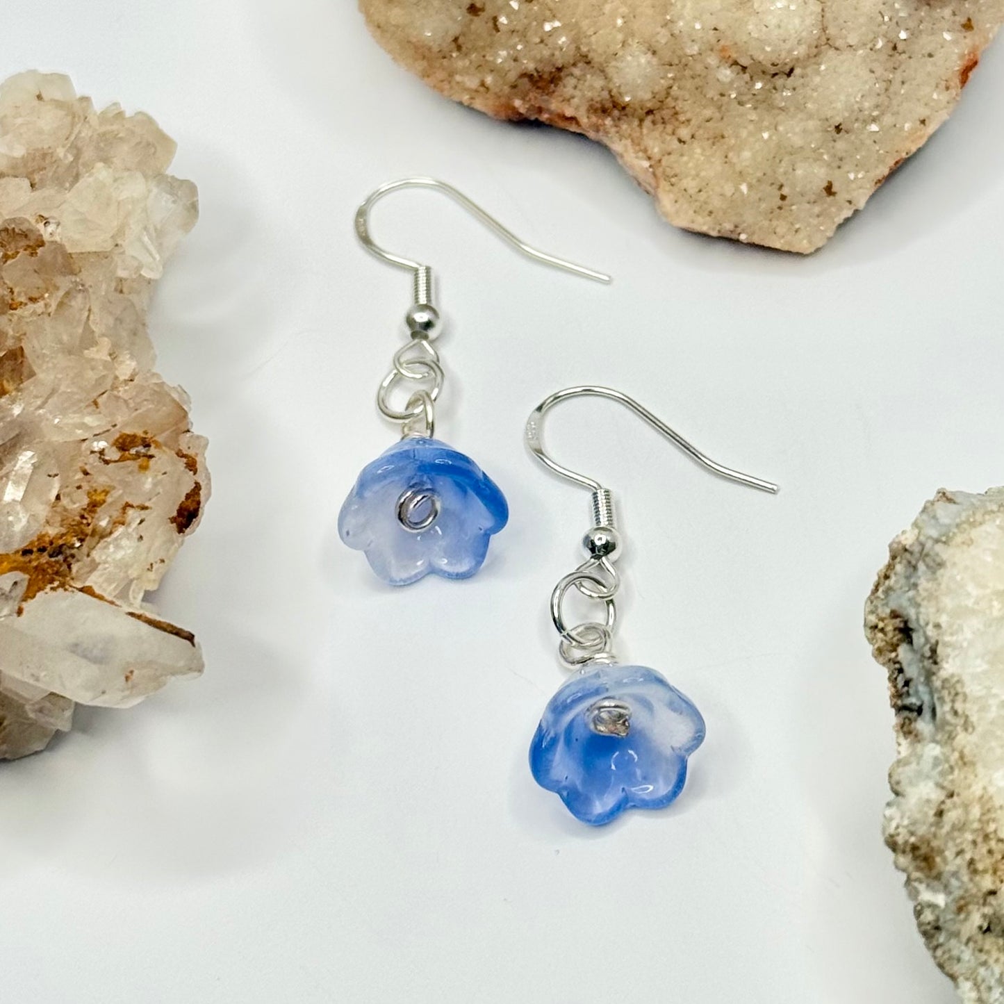 Sterling Silver Blue Flower Earrings