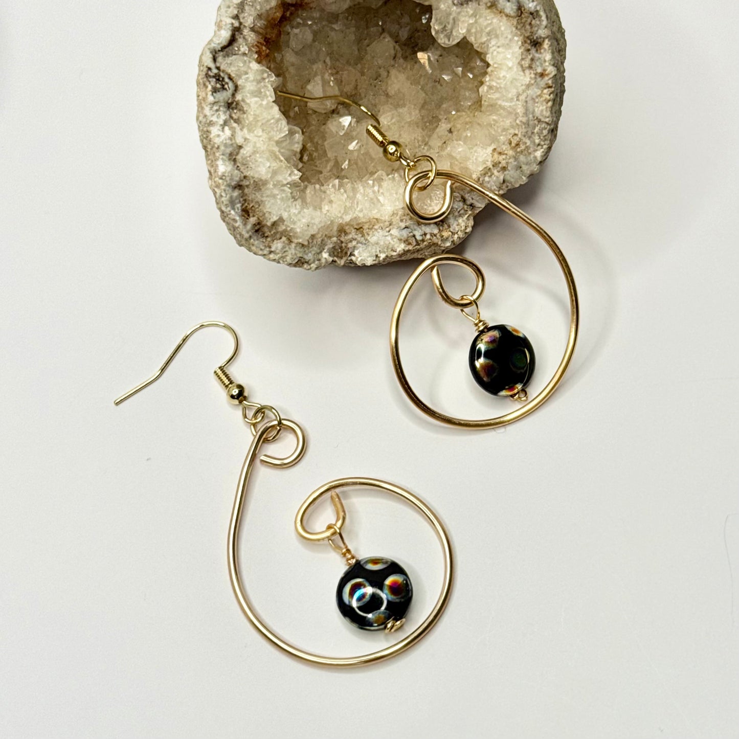 Gold Black Resin Earrings
