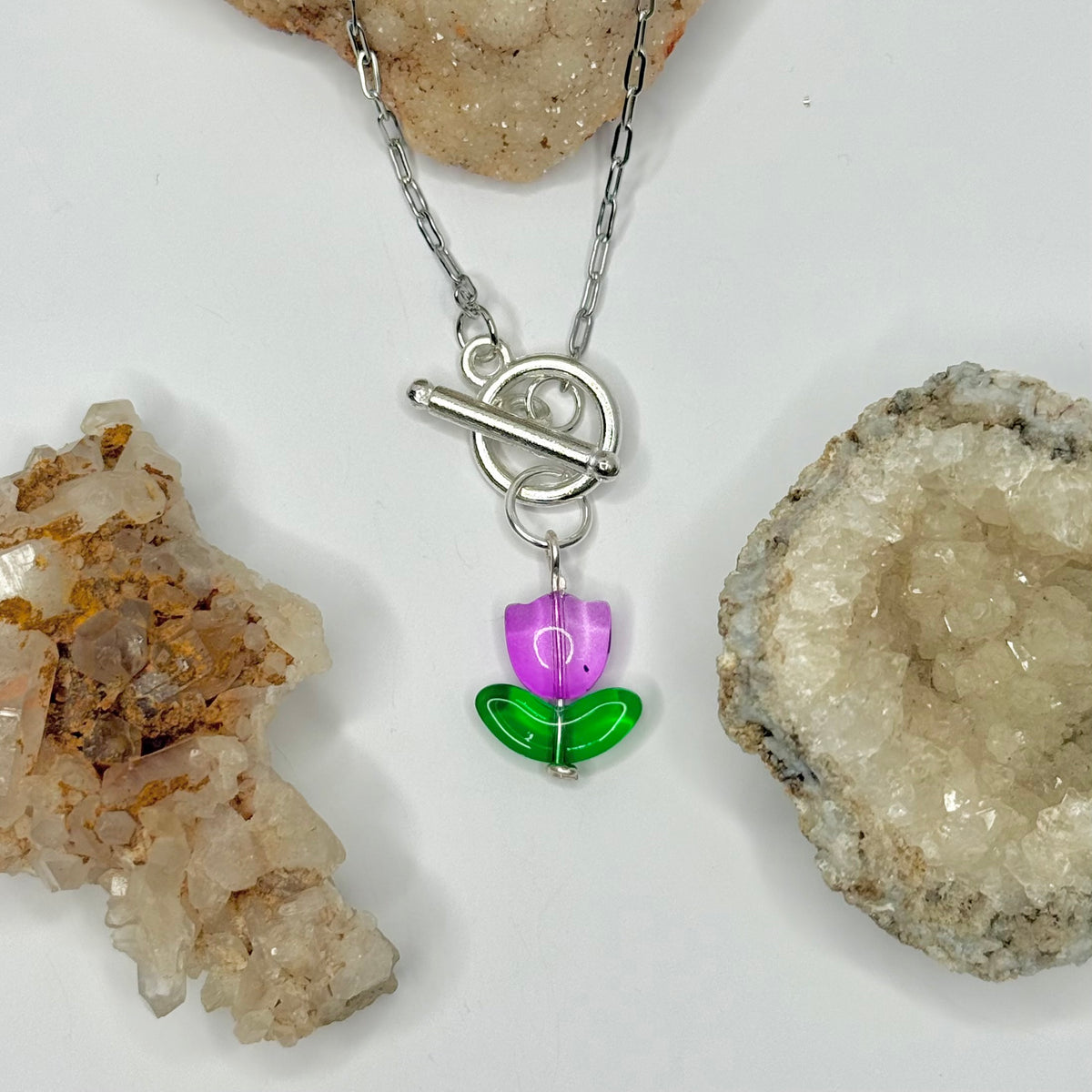 Silver Purple Tulip Toggle Necklace