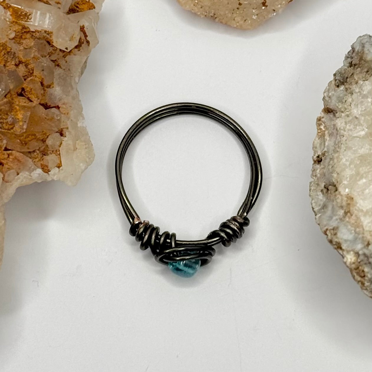 Charcoal Light Blue Beaded Ring