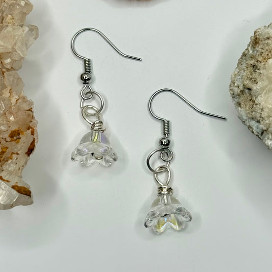 Silver Iridescent Flower Earrings