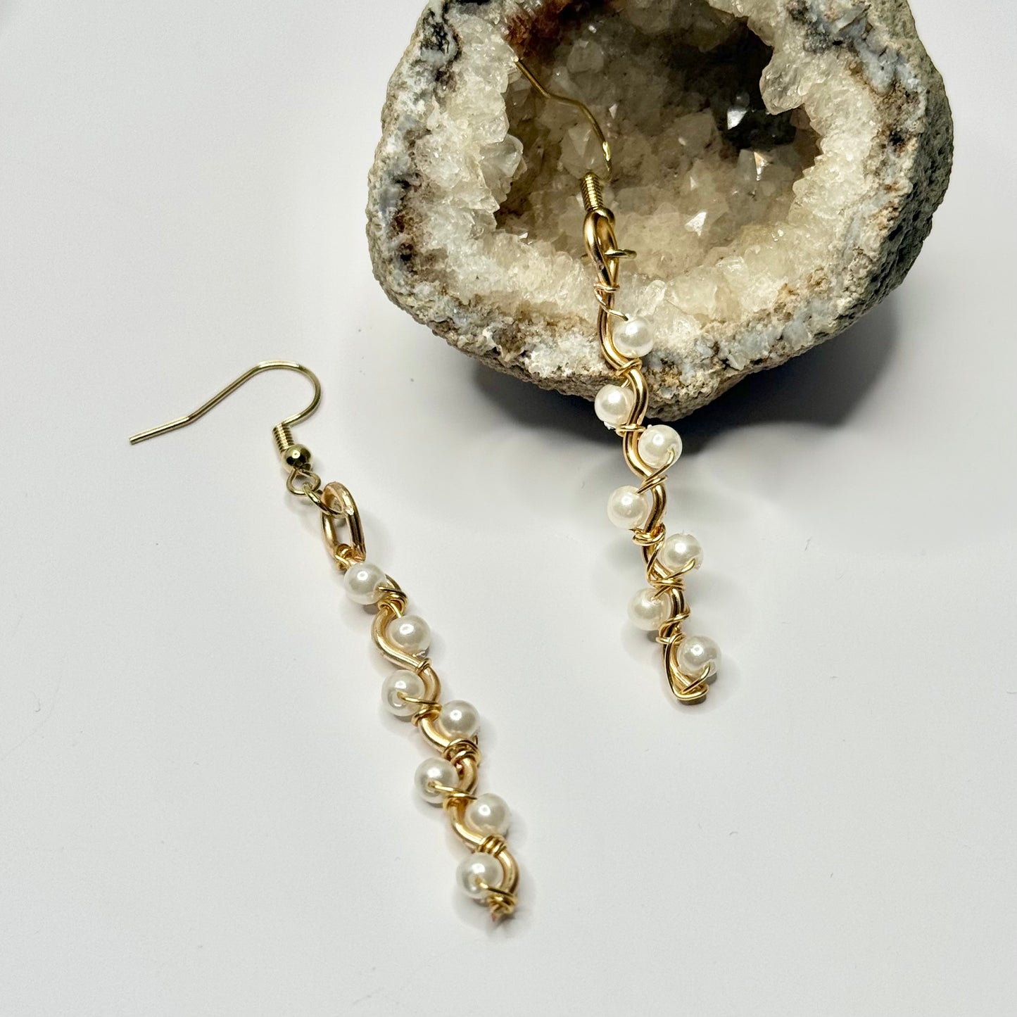 Gold Pearl Dangle Earrings