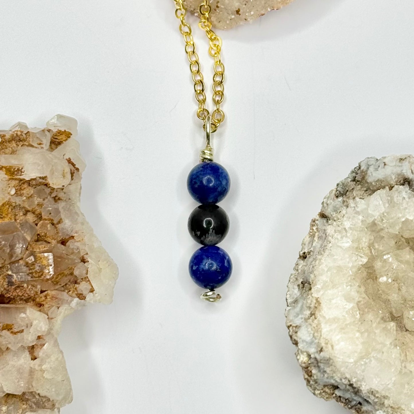 Gold Lapis and Snowflake Obsidian Necklace