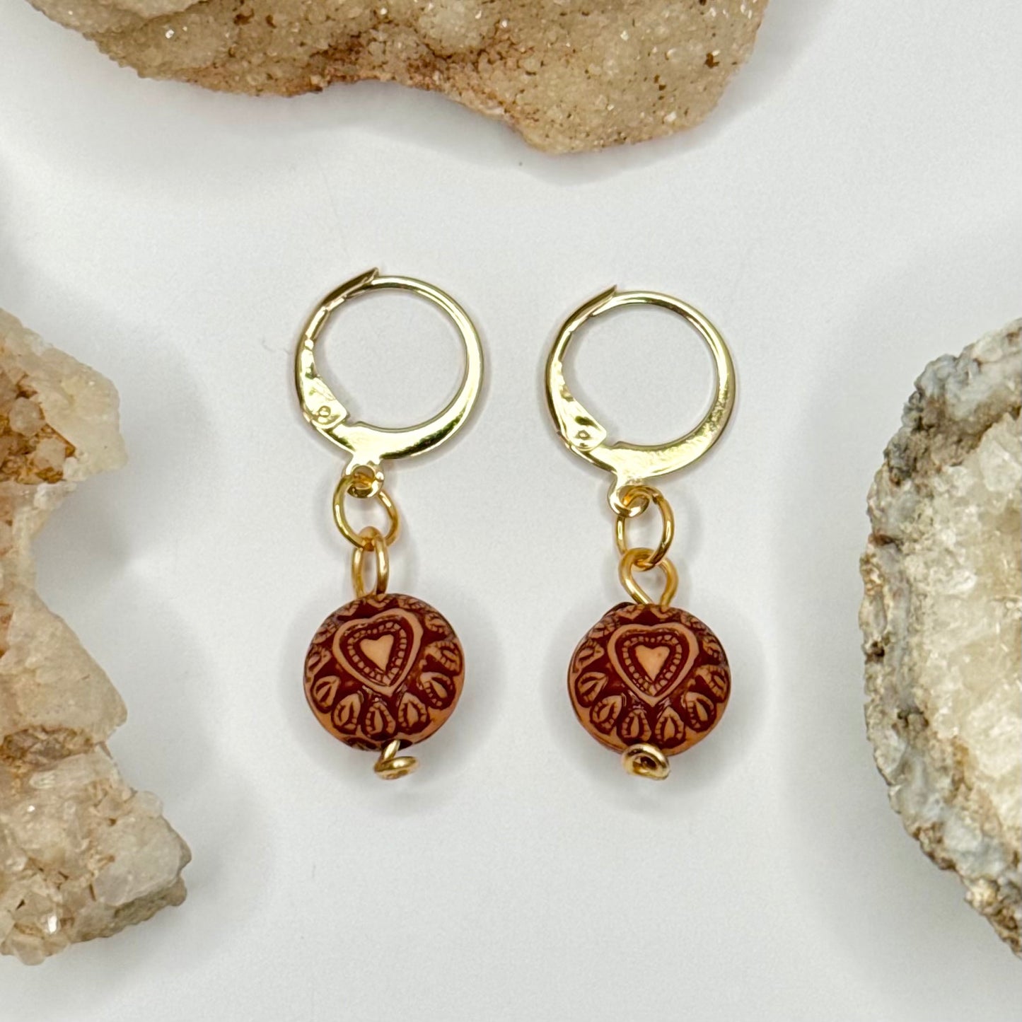 Gold Plated Wooden Bead Huggie Earrings