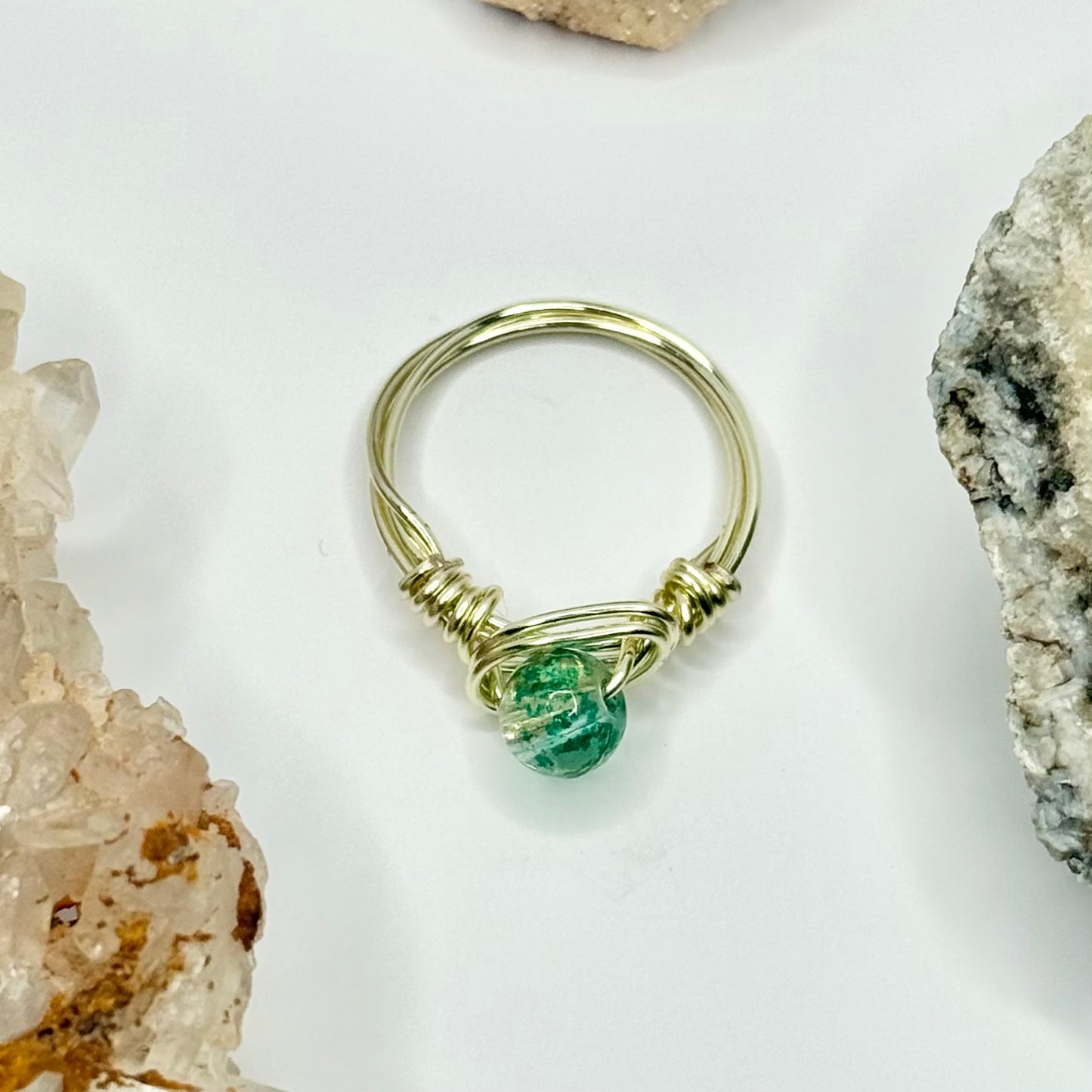 Gold Green Beaded Ring