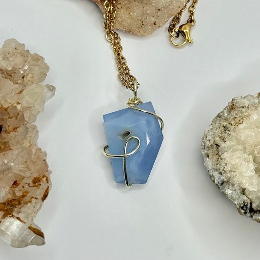Gold Blue Lace Agate Necklace