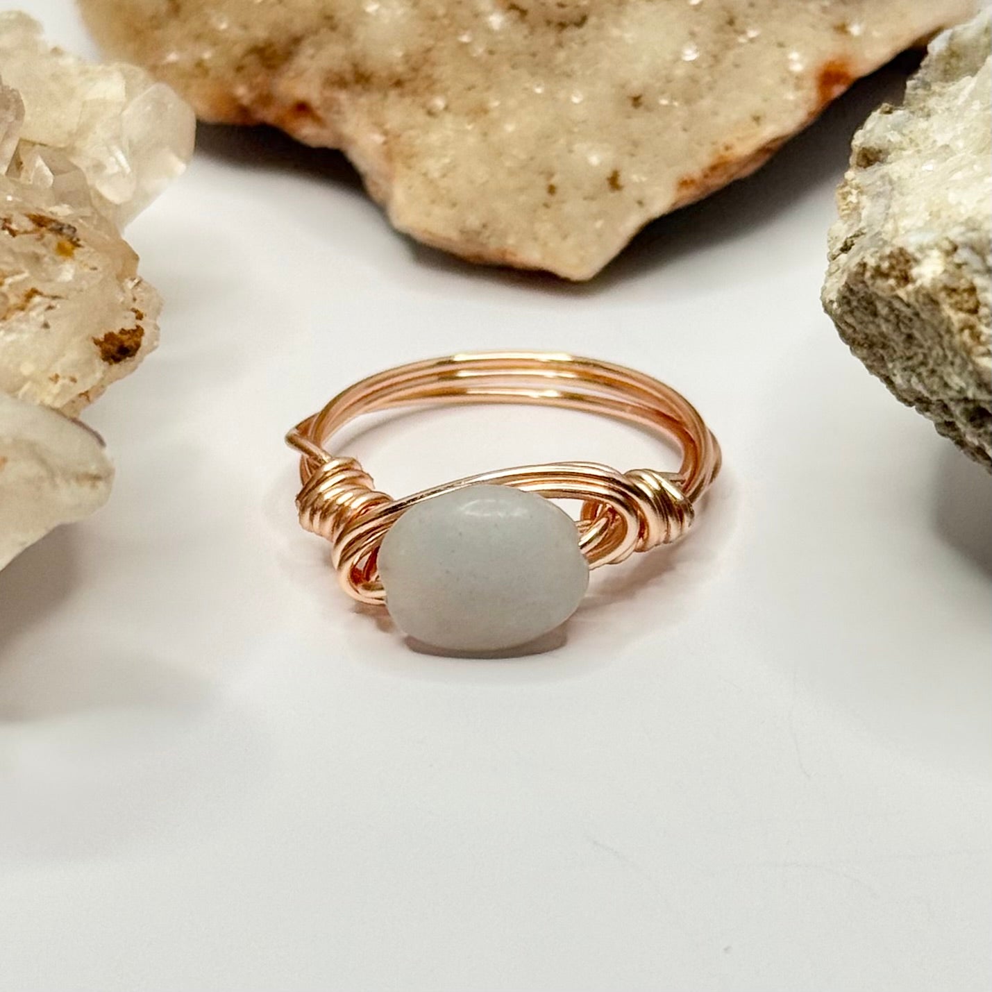 Rose Gold White Jade Ring