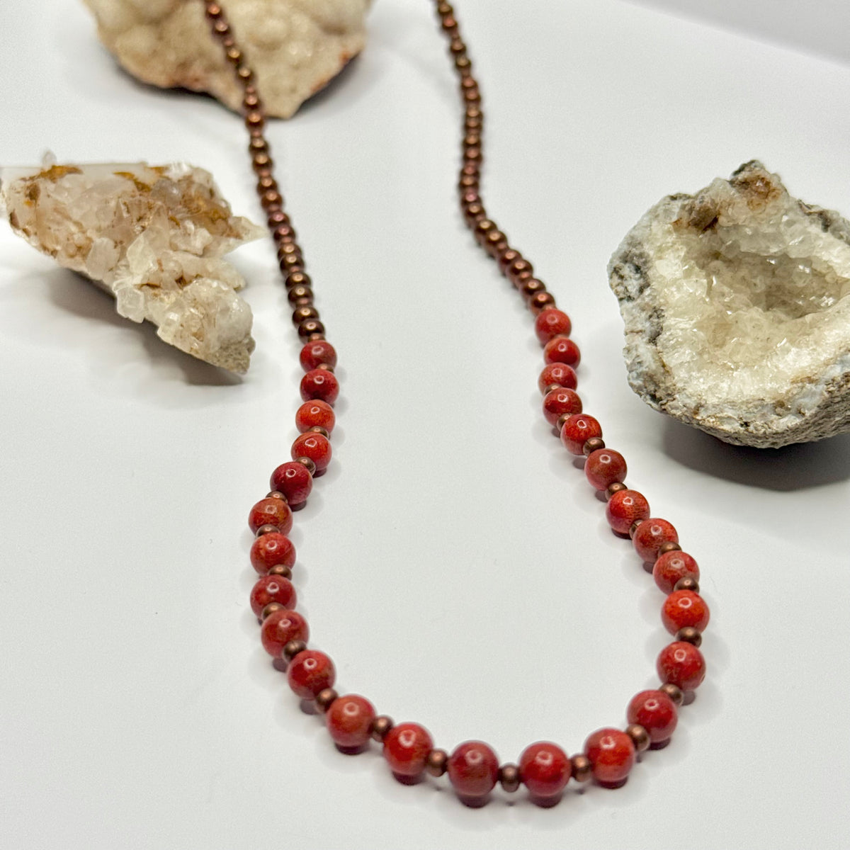 Red Coral and Copper Beaded Necklace