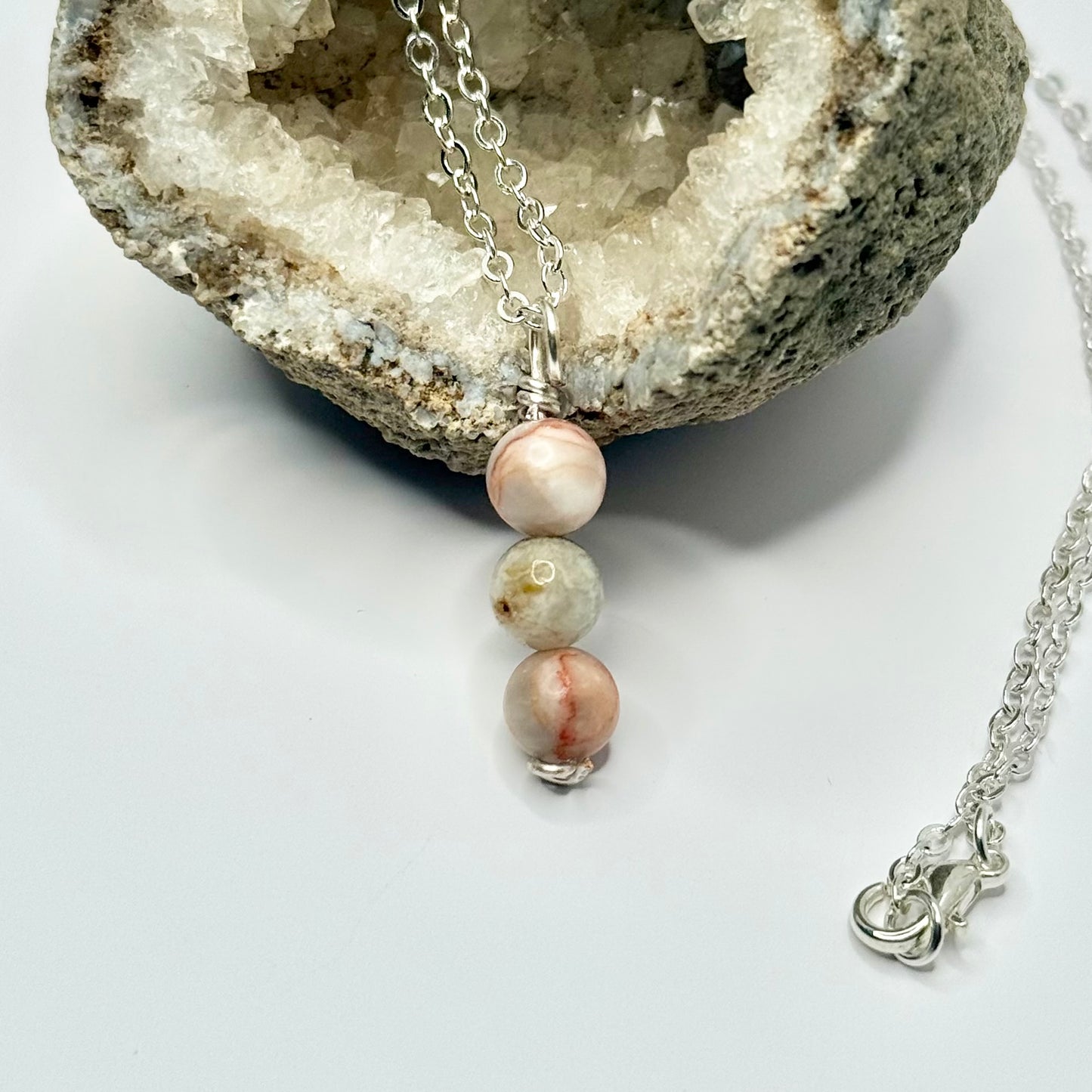 Silver Unakite and Red Vein Jasper Necklace