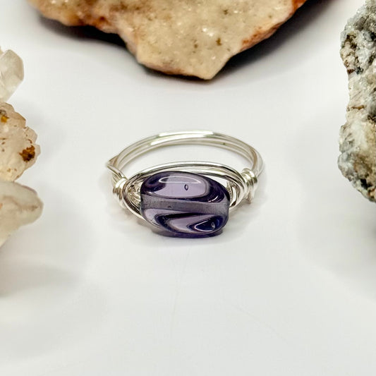 Silver Purple Glass Ring