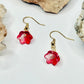 Gold Red Flower Earrings