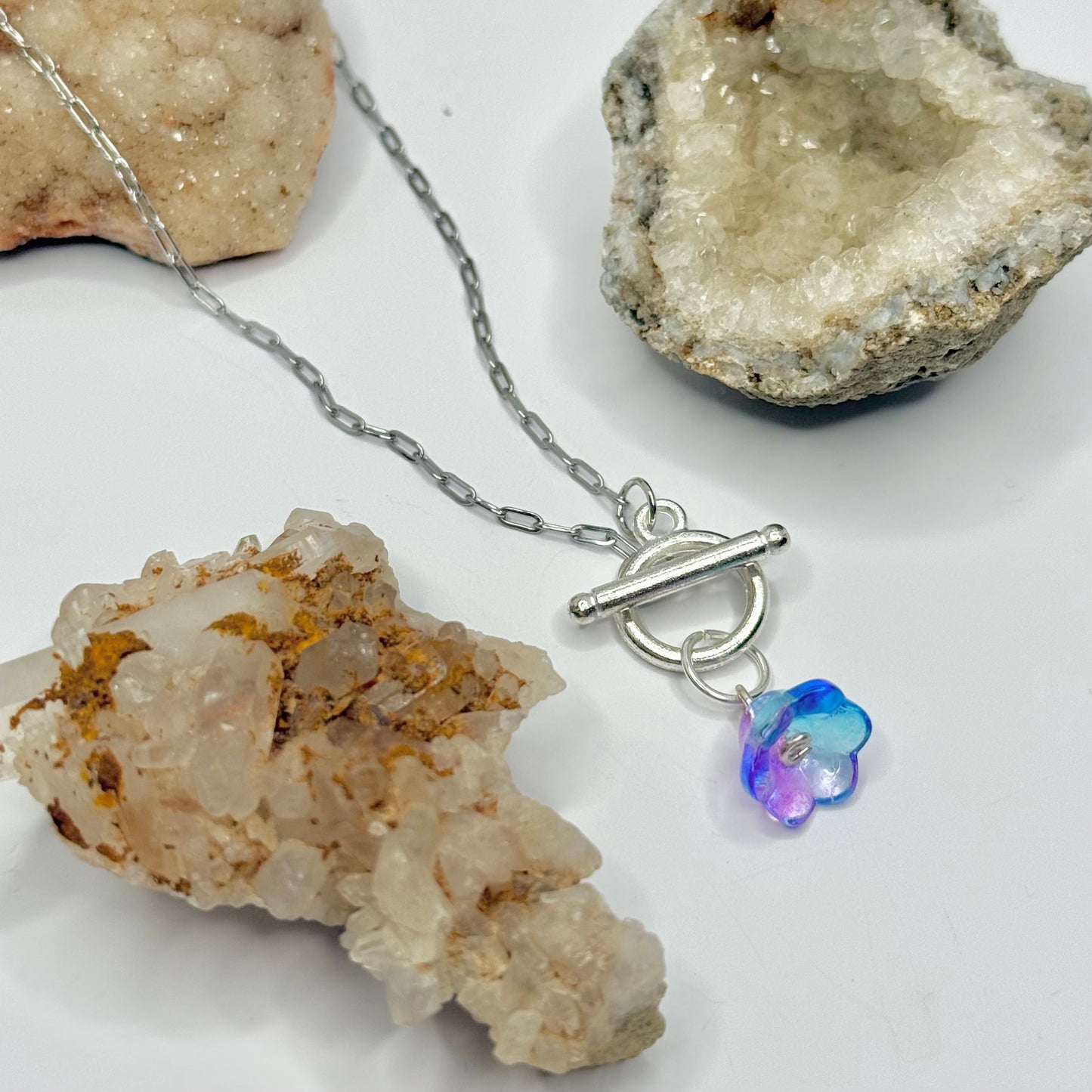 Silver Purple and Blue Toggle Necklace