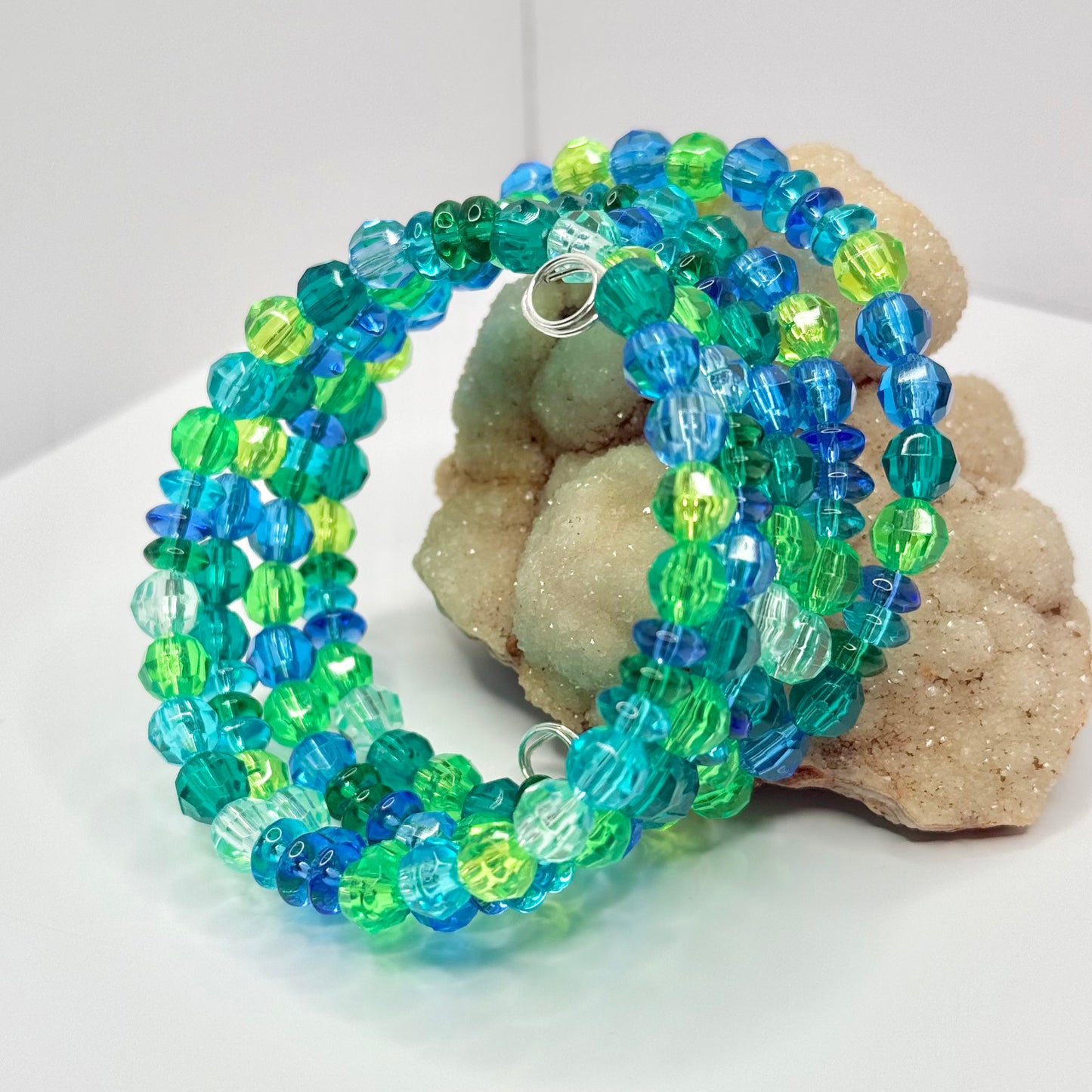 Blue and Green Beaded Wrap Bracelet