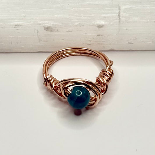 Rose Gold Blue Apatite Ring