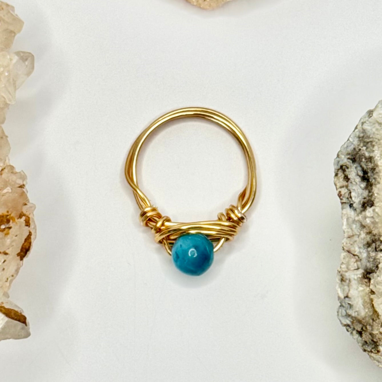 Gold Blue Apatite Ring