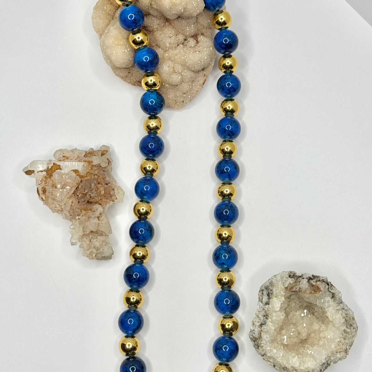 Blue and Gold Beaded Necklace