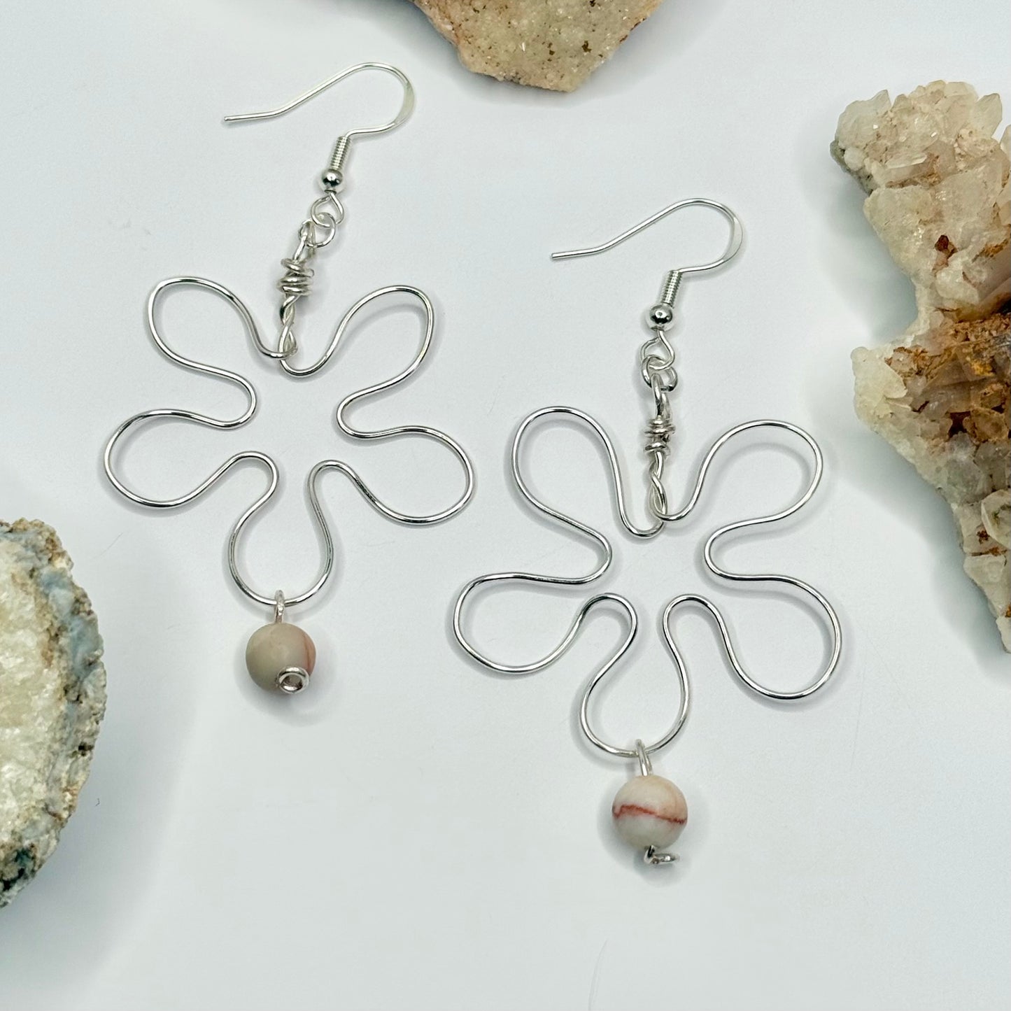 Sterling Silver Red Vein Jasper Flower Earrings