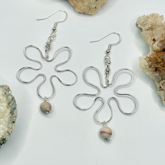 Sterling Silver Red Vein Jasper Flower Earrings