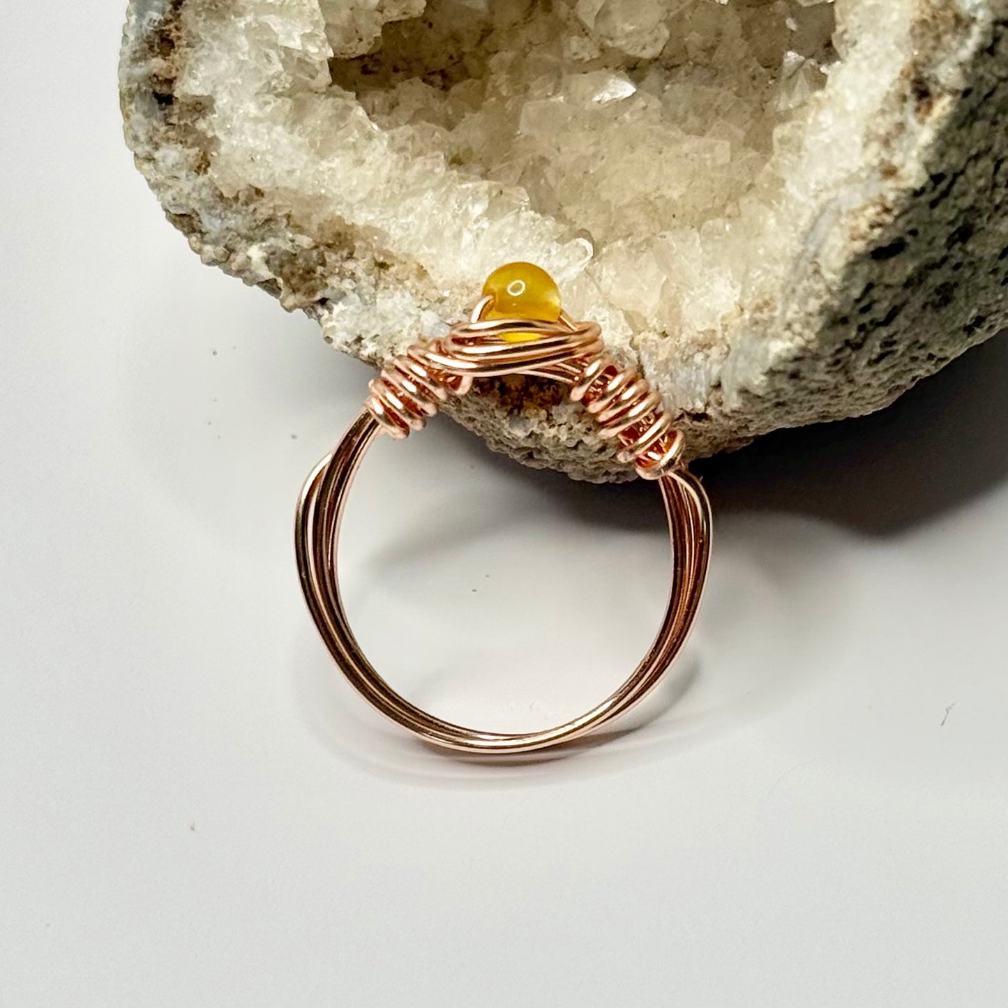 Rose Gold Yellow Jade Ring