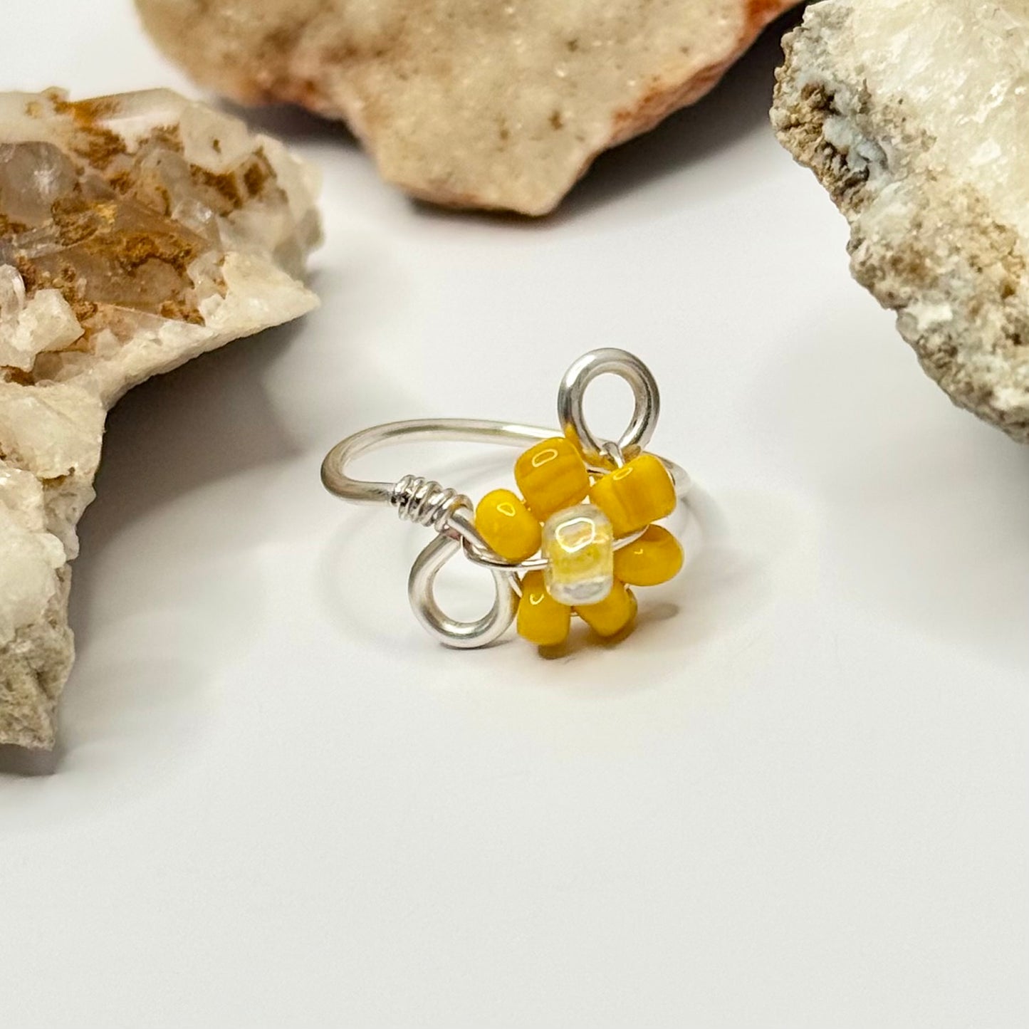 Silver Yellow Flower Ring