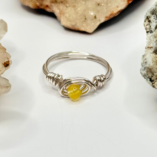 Silver Yellow Jade Ring