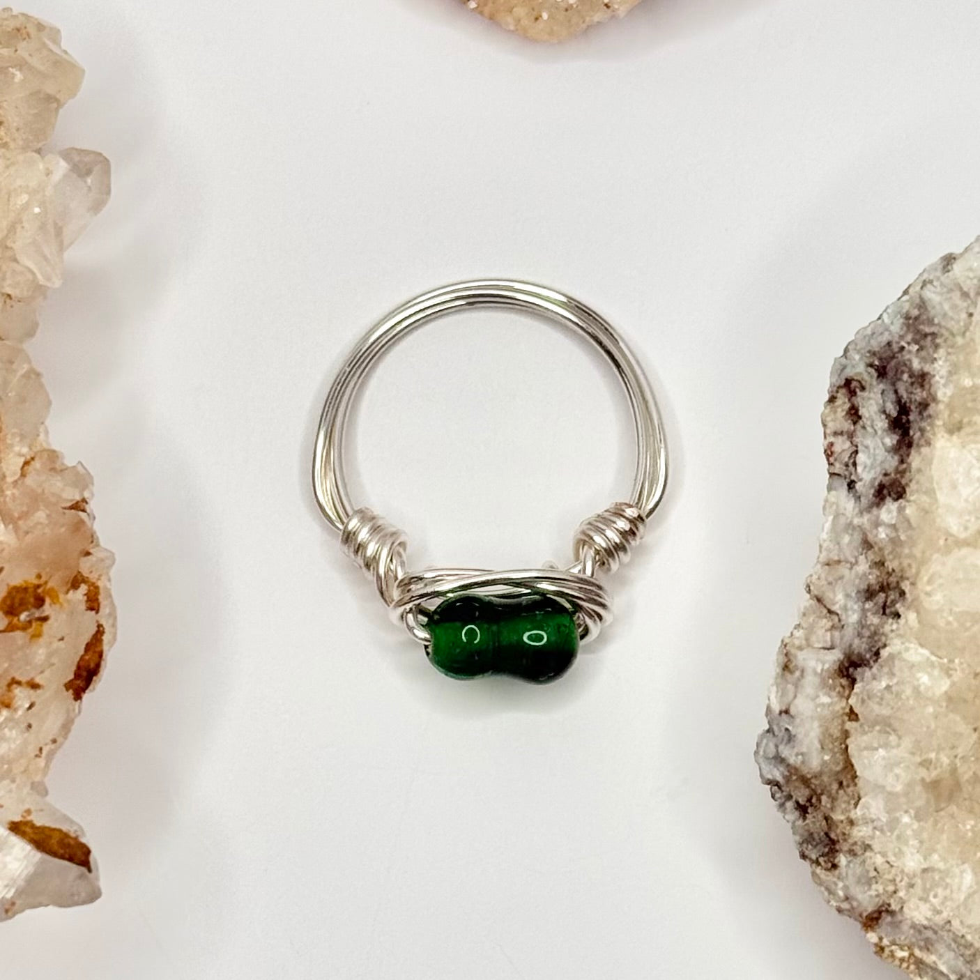 Silver Dark Green Glass Ring
