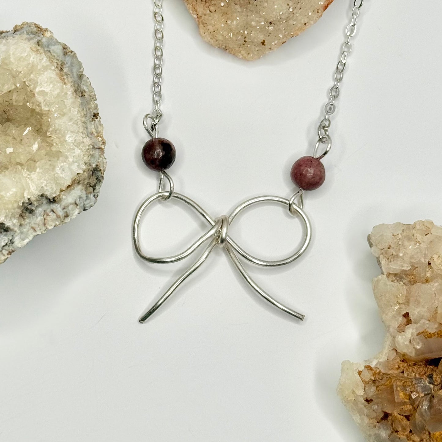 Silver Rhodonite Bow Necklace