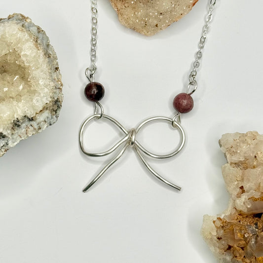 Silver Rhodonite Bow Necklace