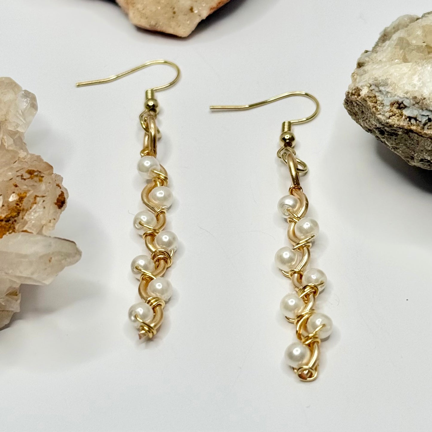Gold Pearl Dangle Earrings