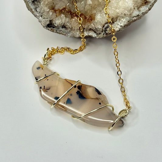 Gold Dendritic Agate Necklace