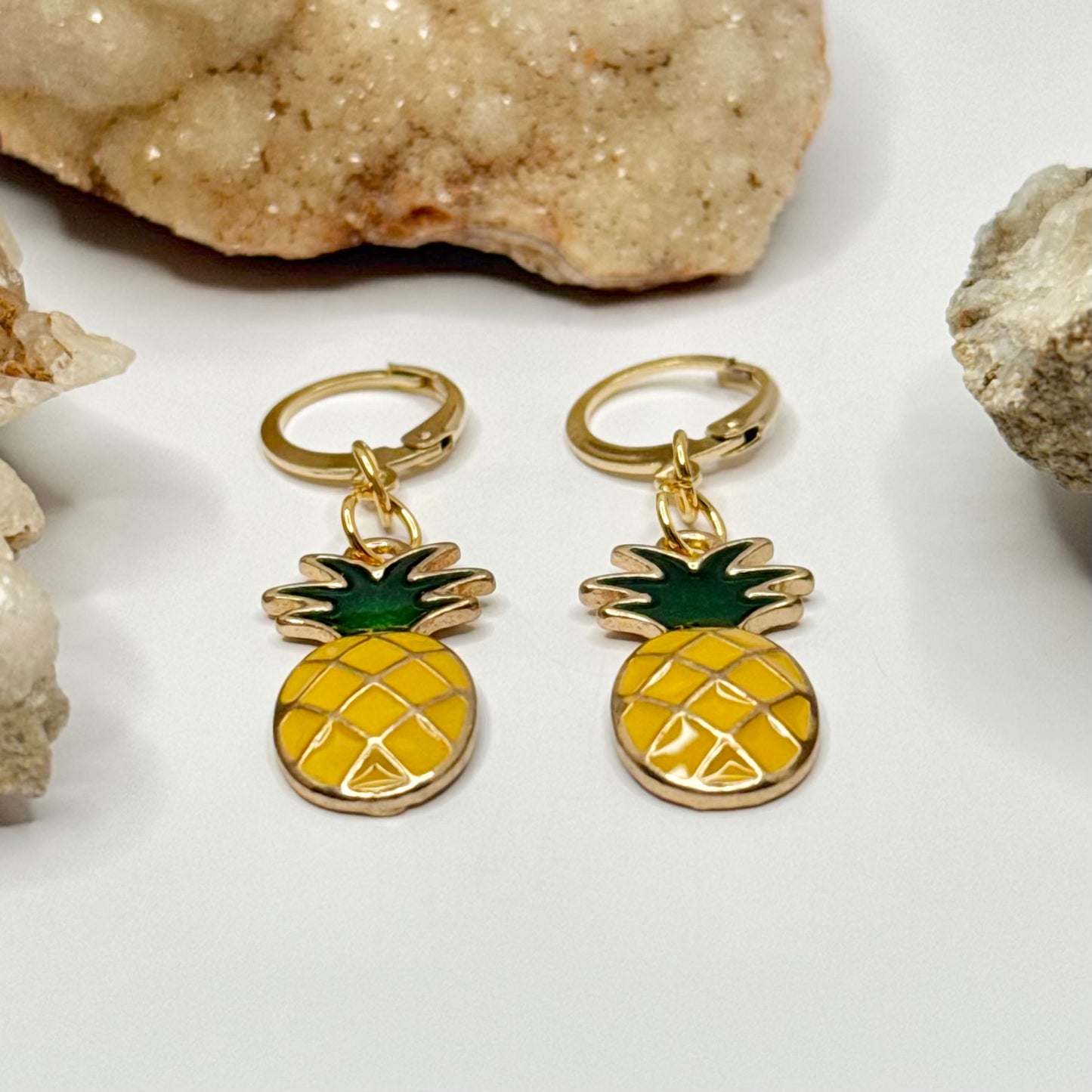 Gold Plated Pineapple Charm Huggie Earrings