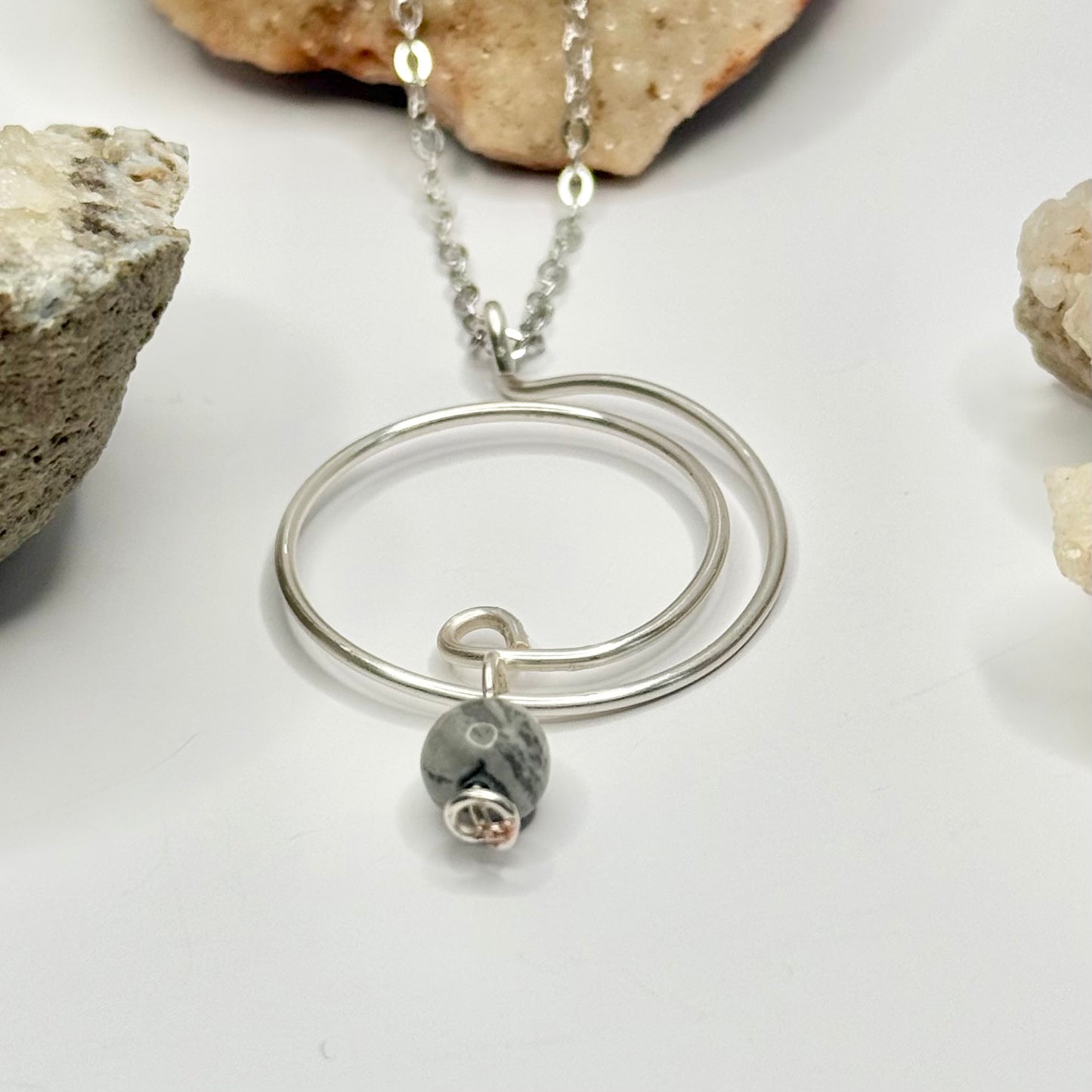 Silver Crazy Lace Agate Wave Necklace