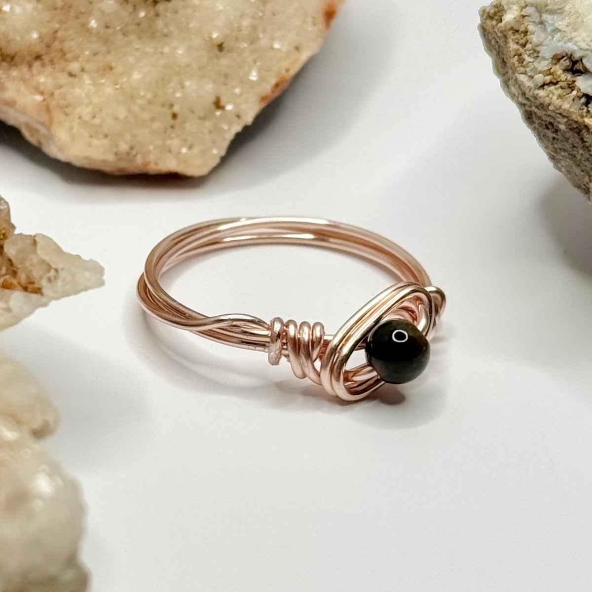 Rose Gold Sheen Obsidian Ring