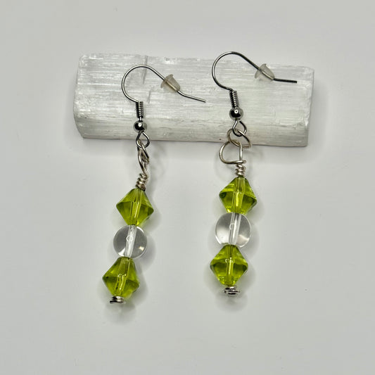 Silver Green Resin Earrings