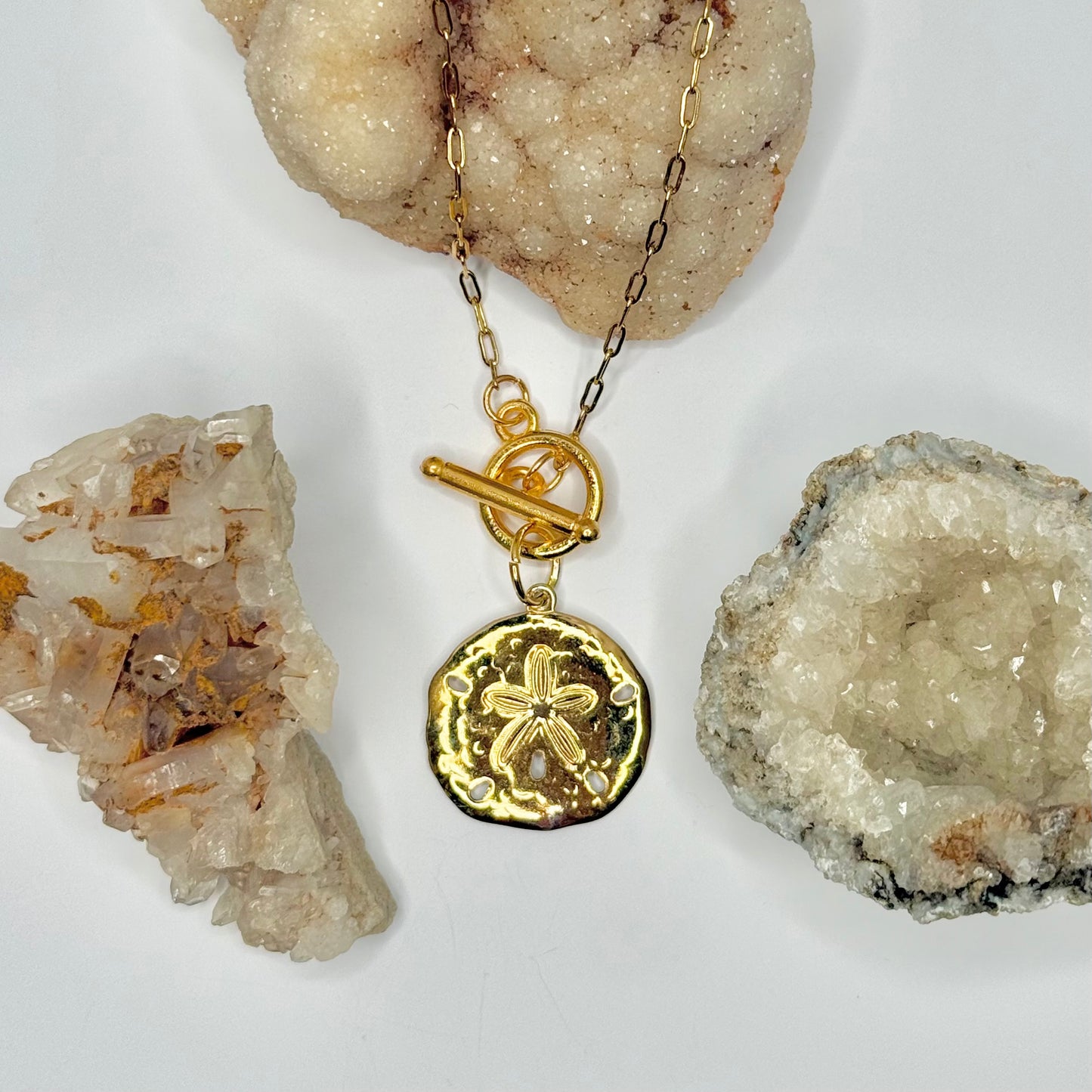 Gold Sand Dollar Charm Toggle Necklace