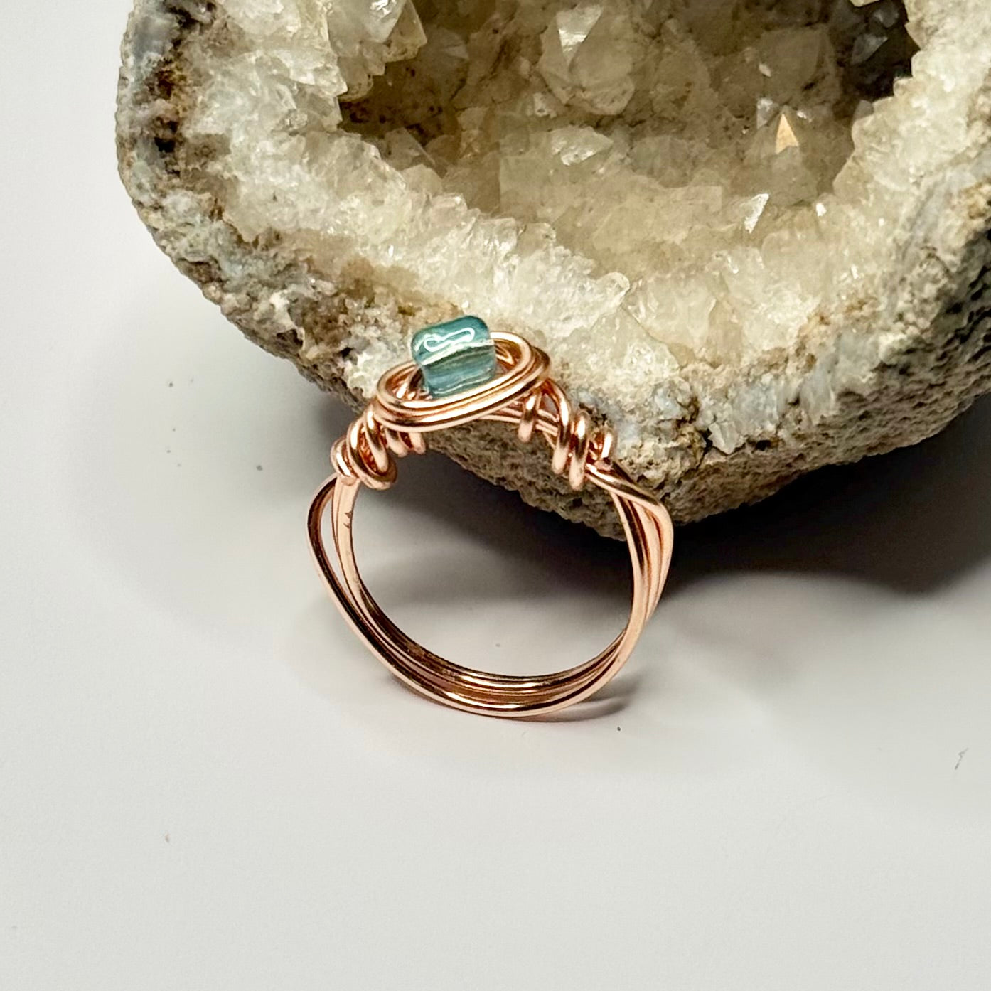 Rose Gold Blue Beaded Ring
