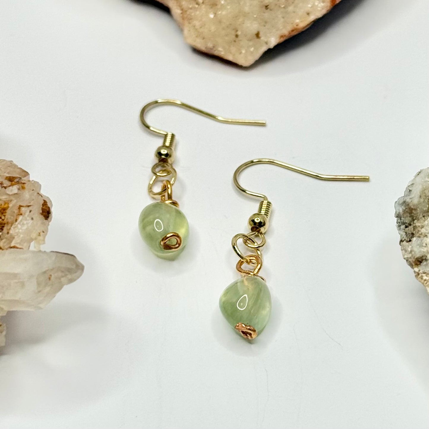 Gold Plated Green Calcite Earrings