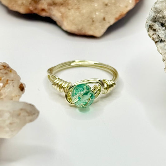 Gold Green Beaded Ring