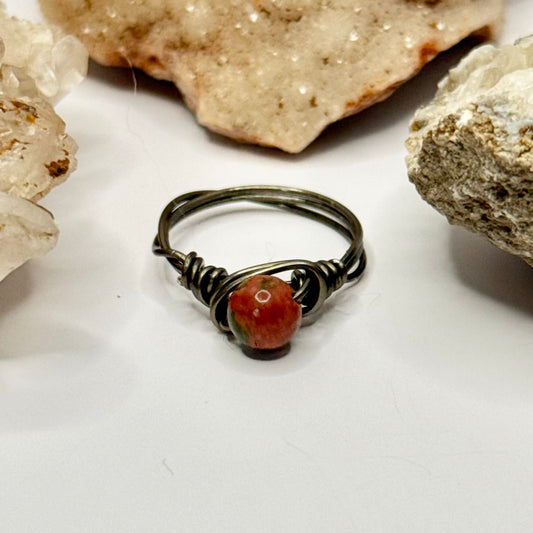 Charcoal Unakite Ring