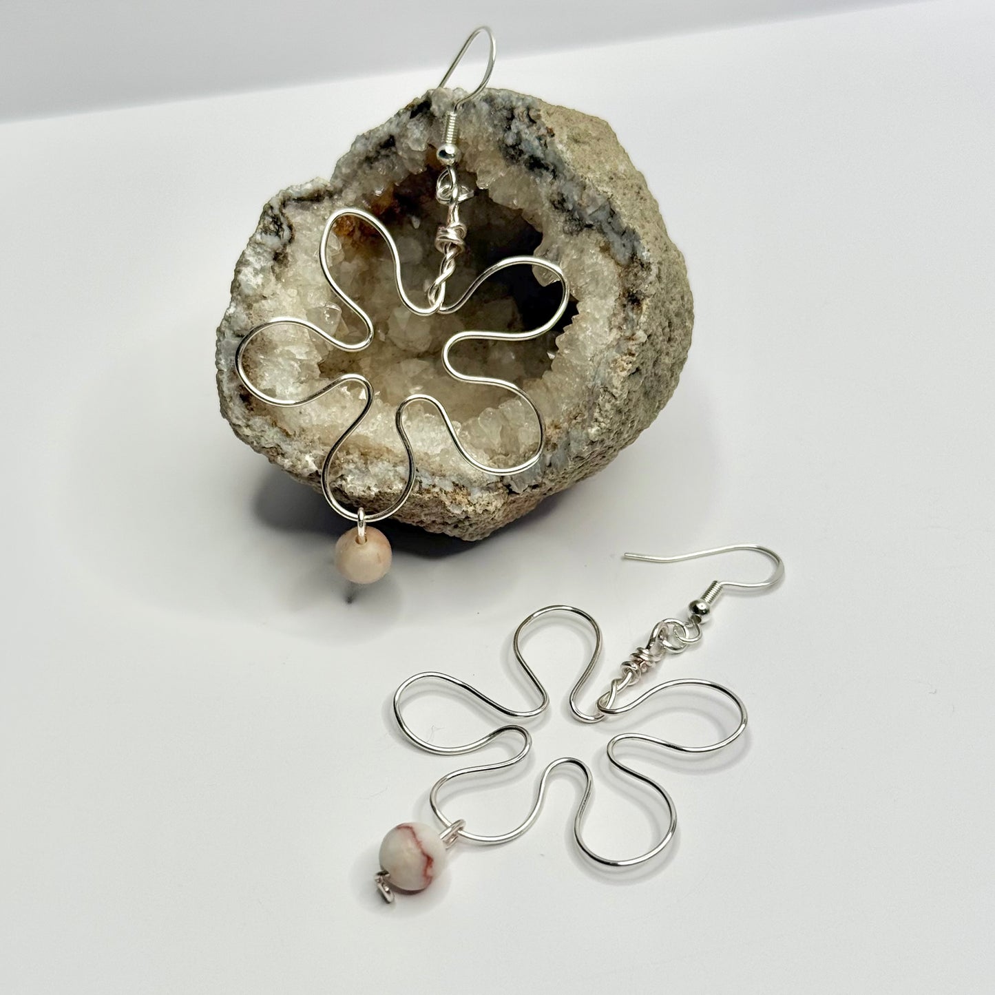 Sterling Silver Red Vein Jasper Flower Earrings