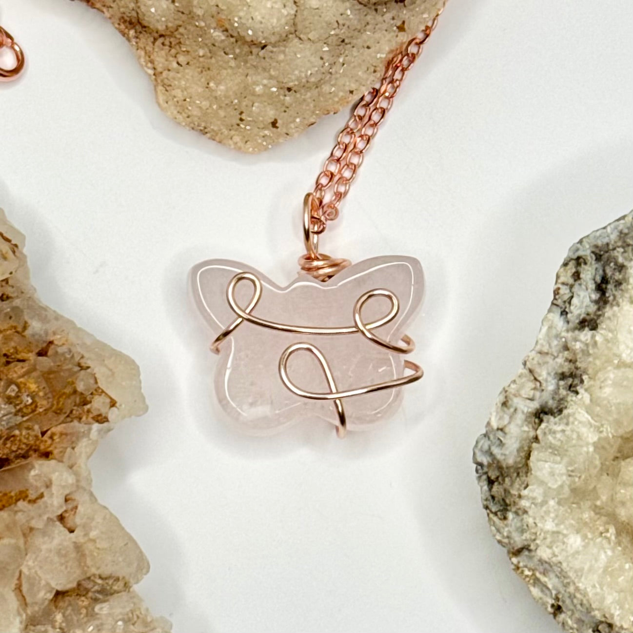 Rose Gold Rose Quartz Butterfly Necklace