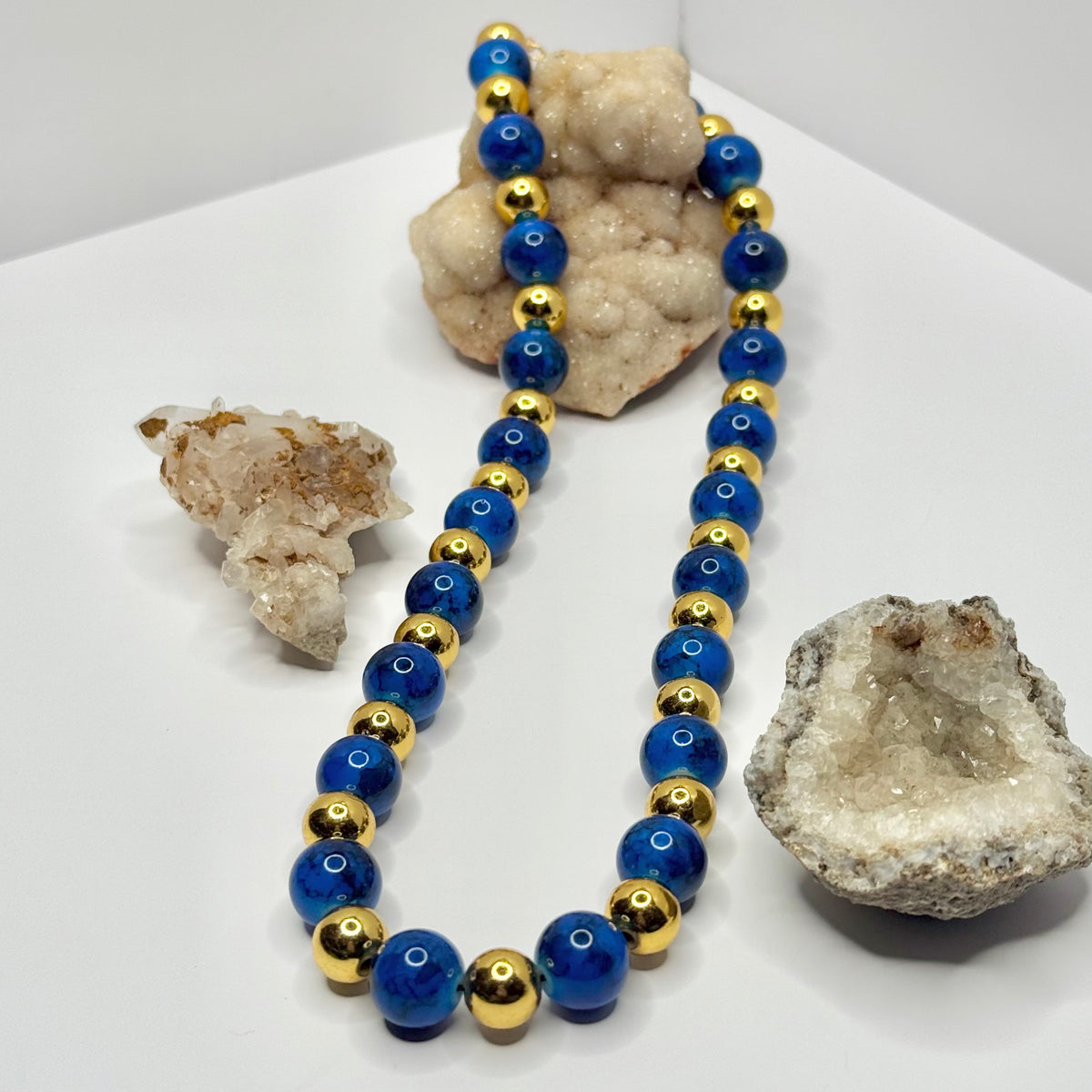 Blue and Gold Beaded Necklace