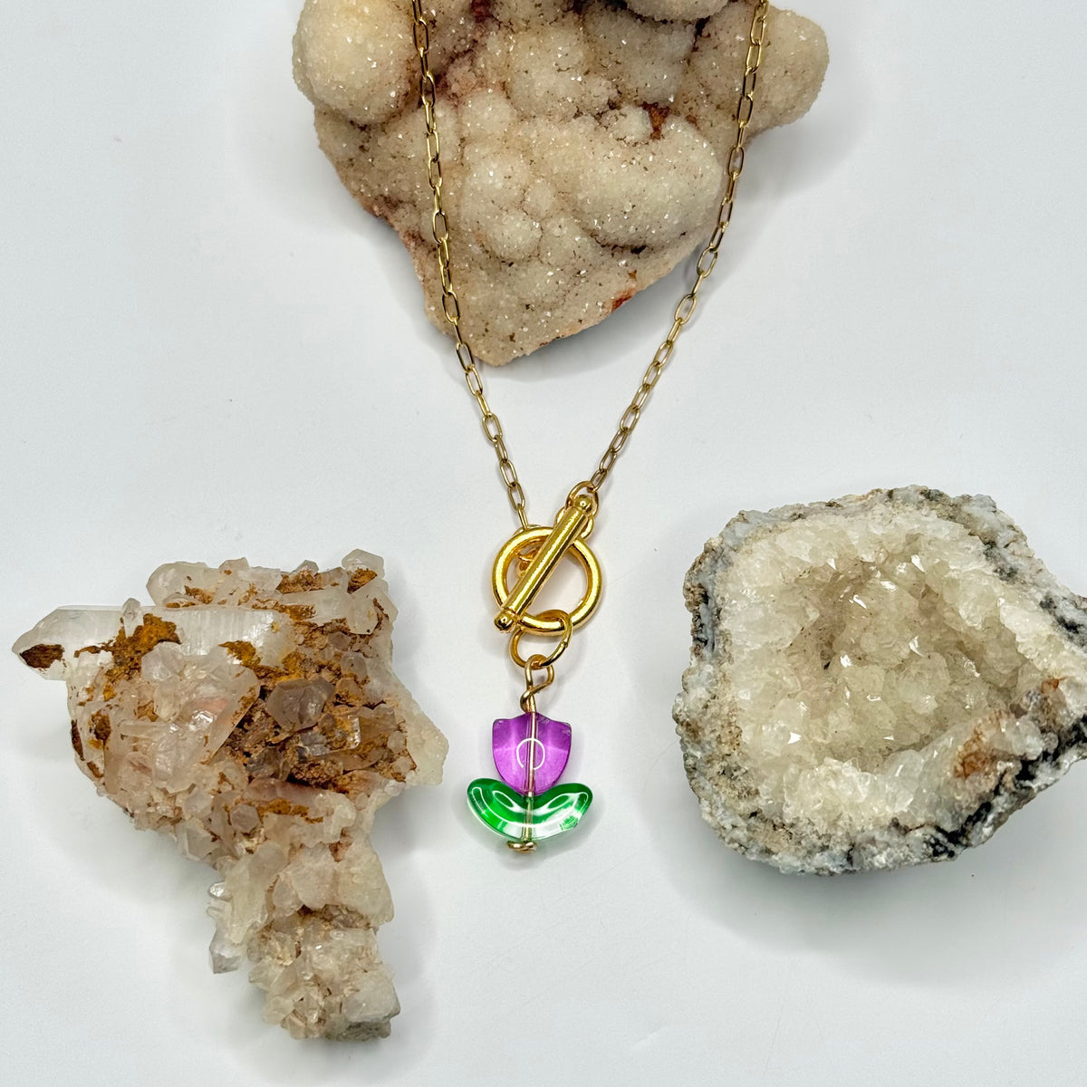 Gold Purple Tulip Toggle Necklace