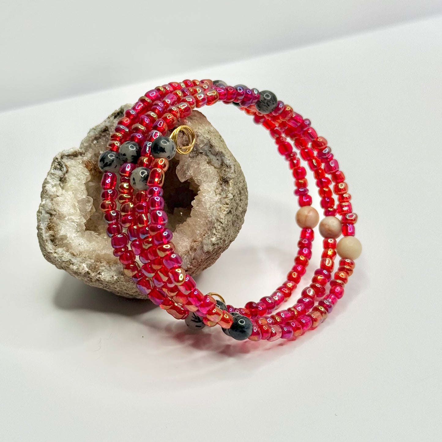 Beaded Dendritic Agate and Red Vein Jasper Bracelet